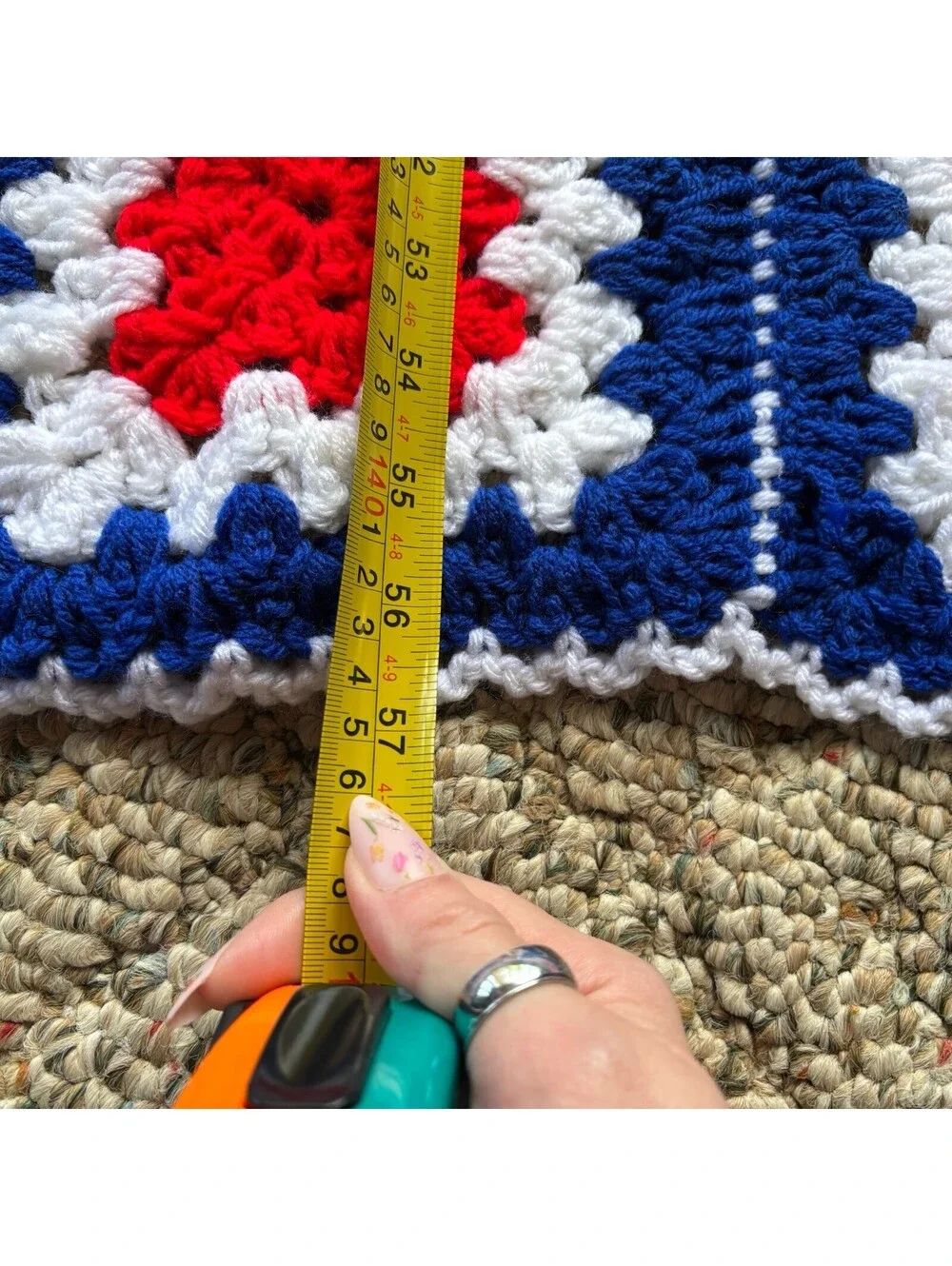 Vintage Handmade Afghan Crochet Blanket Quilt Granny Square American Flag 56x38”